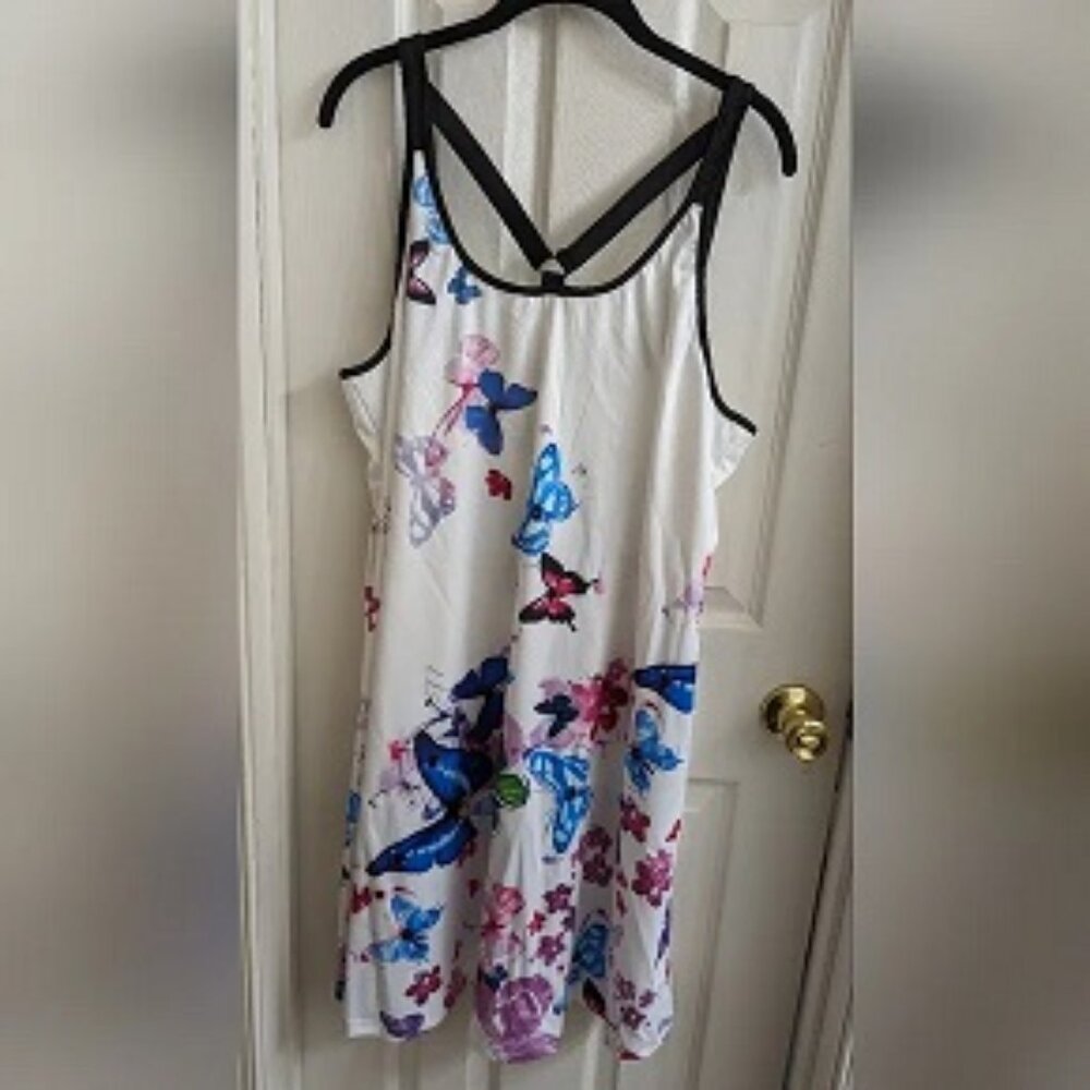 DRESSFO Butterfly Floral Print O-Ring Strap Dress